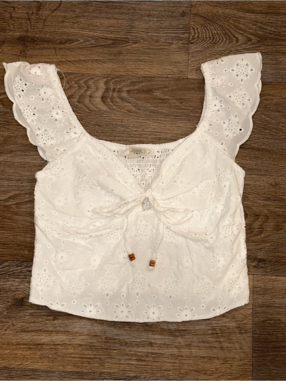 URBAN Romantics White Eyelet Tie-Front Crop Top